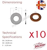Dicke: 1,20 mm. 10 x M14 Kupfer-Dichtungsscheiben metrisches Ölstopfen Ring flach hohl 14,20 x 20,00 x 1,20 mm