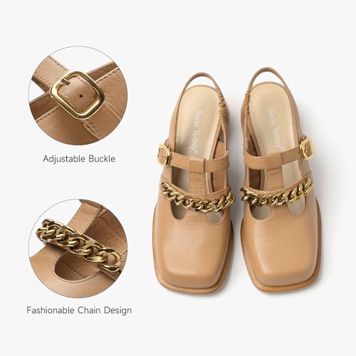 Image of BEAU TODAY Women's Beige Mary Jane Pumps, Size 12, Casual Dress Shoes for Women, Spring /Autumn /Fall, Platform Heel, Leather Sole