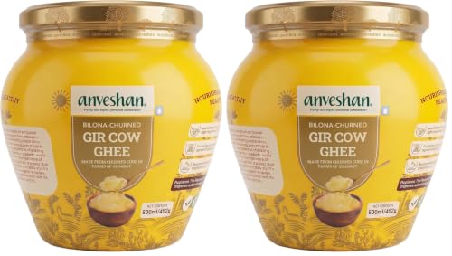 Image of Anveshan A2 Gir Cow Desi Ghee 500ML | Traditional Bilona Method | Curd- Churned | Cultured | Pure and Natural | Lactose and Gluten Free | Lab Tested (Pack of 2)