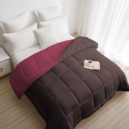 Image of HOME ELEGANCE Comfort Living Microfiber Reversible AC Comforter, 120 GSM, Soft & Cozy, Lightweight Quilt, All Season use, Machine Washable, Queen /Double - 90x100 inches - Hot Chocolate