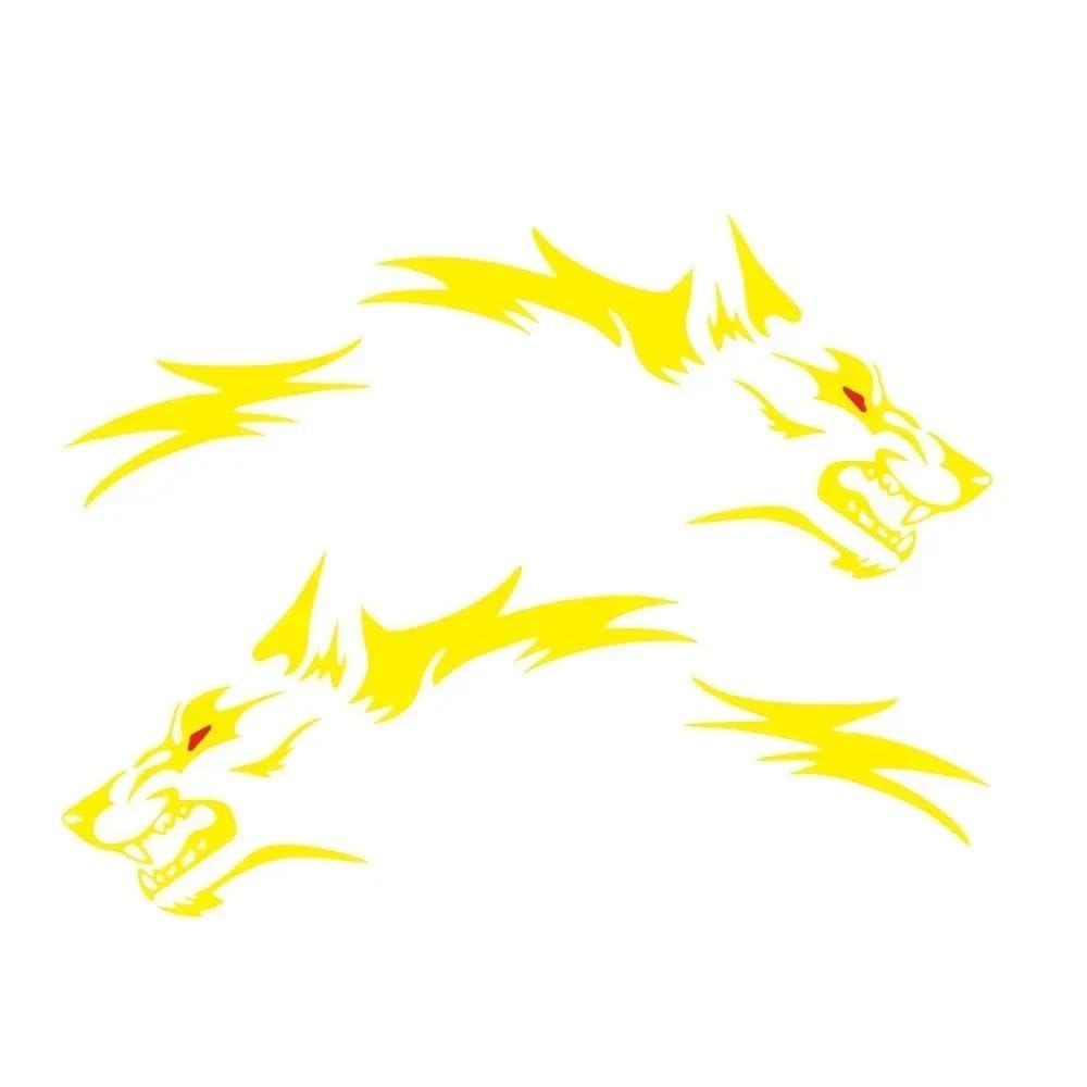 2PCS Wolf Totem Car Sticker Trunk Vinyl Vehicle Body Decoration(Yellow)