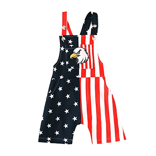 Vchoohce 4Th Of July Baby Girl Boy Outfit American Flag Suspender Romper Star Striped Overalls Shorts Jumpsuit With Pockets (Star Striped-Eagle,3-4T) #TOP22