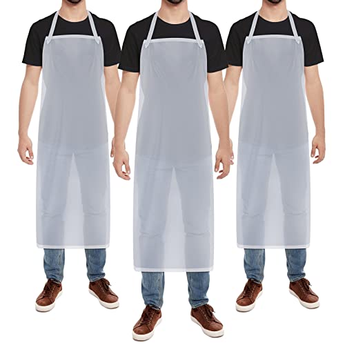 Hercicy 3 Pcs Heavy Duty Waterproof Aprons 47 Inches PVC Vinyl Aprons Transparent Plastic Oil Proof Apron for Dishwashing Cooking Kitchen Cleaning Drawing(White)