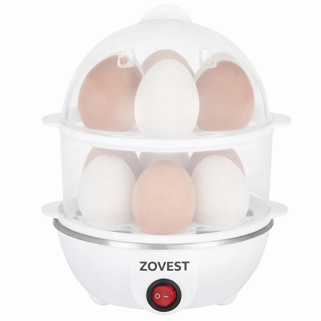 Double Decker Egg Boiler | 350 Watt | Boils 14 Eggs | 3 Boiling Modes, Overheat Protection | Stainless Steel Heating Plate, Measuring Cup | 500 ml | Durable | Plastic- 1 YEAR WARRANTY (WHITE)-image-2