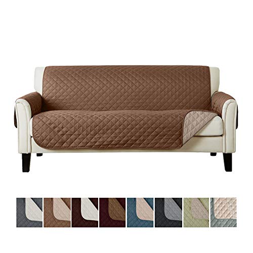 Home Fashion Designs Reversible Sofa Protector. Furniture Protector for Living Room with Secure Straps. Furniture Protectors for Kids, Dogs and Pets. (Sofa, Fossil Brown/Birch)