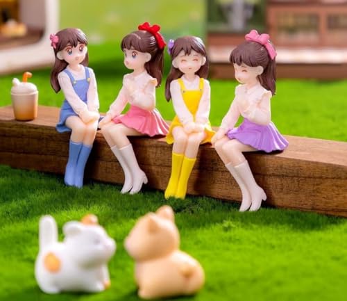 Image of Miniature Cute Girls Figurine Set of 4 - Adorable PVC Mini Statues for Miniature Garden, Dollhouse Decor, Terrariums, Fairy Gardens & Cute Gifting