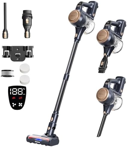 Aspirateur Balai Sans Fil Puissant 6 En 1 – 40 Min D'Autonomie, Pliable 180°, Brosse Anti-Emmêlement, LED – Idéal Sols Durs, Tapis, Poils Animaux