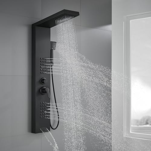 ROVATE Shower Panel Tower System with Rainfall Shower Head, Elegant
