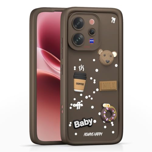 Image of Bintage Back Cover Compatible for Vivo V70 5G | Cute 3D Taddy Ball Bear Milk Cake Coffee Silicon Case Full Body & Camera Protection - Brown