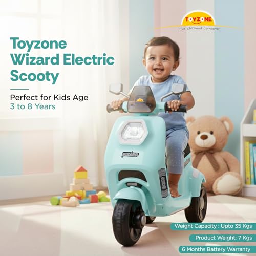 Image of Toyzone Wizard Electric Scooty | Rechargeable Scooty 6V | Powered by 6.5 ah Battery | Music Player with Bluetoooth & USB | 6 Month Warranty on Battery | Make in India | for Kids 2+ Years (Blue)