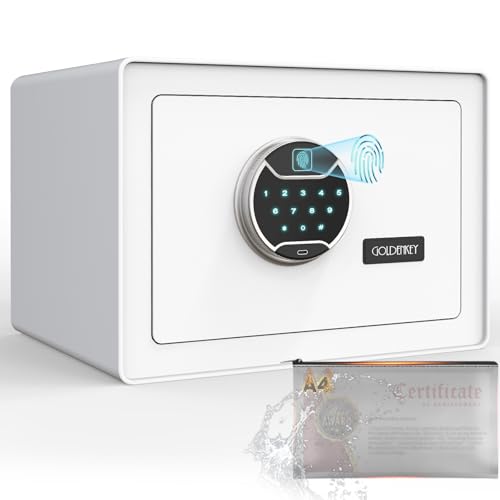 GoldenKey White Fingerprint Safe for Home, 1.2 Cu Ft Biometric Security Safe Box with Touchscreen Keypad, Jewelry Safes for Cash, Fireproof Waterproof Document Safes for Bedroom, Closet, Office