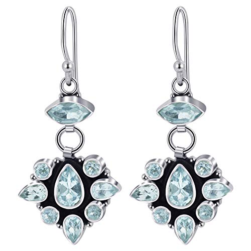 Blue Topaz Gemstone Sterling Silver Drop Earrings