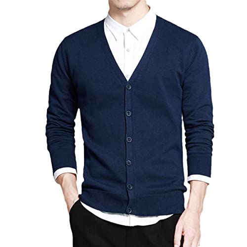 Cardigan en coton homme pour un style décontracté au bureau ou en weekend gilet bleu L
