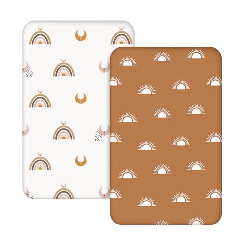 Image of Soarwg Kids Mini Crib Sheets, Mini Crib Sheets Neutral for Boys and Girls, Soft Breathable Stretchy Baby Pack N Play Sheets, Universal Fitted Most Mini Crib Mattresses and Standard Portable Playard