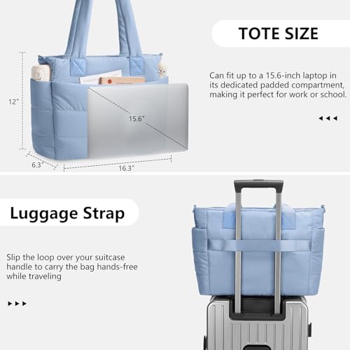 Image of Puffer Tote Bag for Women Quilted Nurse Bag Lightweight Work Bag for Teacher Travel Handbag with Multiple Pockets