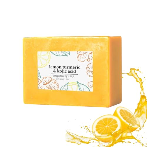 Jabón De Cúrcuma Limón Para Cara Y Cuerpo, Jabón Con Manchas De Cúrcuma, Jabón Con Limón Cúrcuma Y Ácido Kójico - Con Ácido Kójico Para Una Piel Brillante Y Suave (1)
