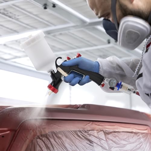 R500 LVLP Spray Gun Car Paint Gun with 1.3/1.5/1.7mm Nozzles, Air Regulator & Water Oil Separator with Paint Sprayer Accessories for All Auto Paint & Home (Black) - Image 3