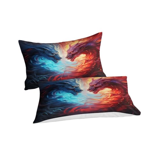 Housse de couette dragon de feu et glace 3D parure de lit microfibre king 220x240 cm