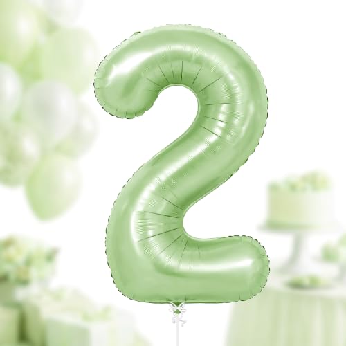 Image of KatchOn, Sage Green Number 2 Balloon For Birthday Decorations - 40 Inch