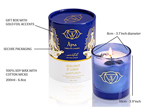 Suziejo - Aromatherapy Candle, Third Eye Chakra Candles, Bergamot & Lemon Essential Oil, Scented Soy Candle, Lapis Lazuli Crystals Inside For Natural Healing, Stress Relief, Spiritual Decor #TOP1
