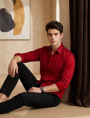 Image of Men's Double Flap Pocket | Regular Fit | Solid Spread Collar | Versatile Everyday Office Wear Comfortable |Stylish Design | Shirt