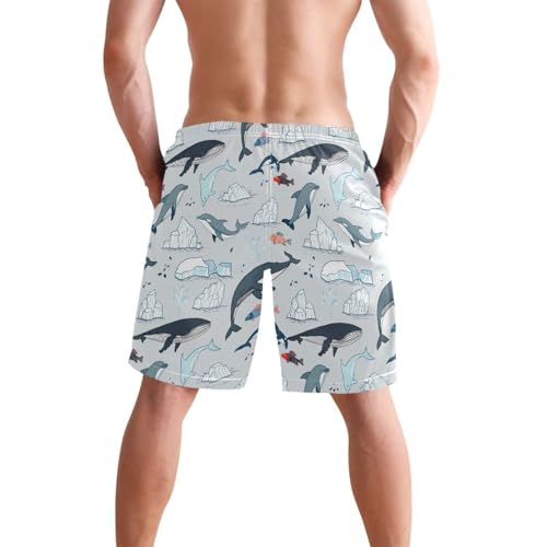 Quick Dry Whales Men's Swimming Shorts Swim Trunks with Mesh Lining Beach Wear - S2