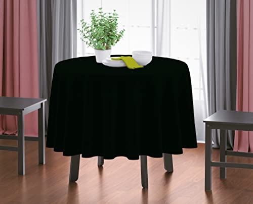 Image of HOME COLORS.IN Plain Solid Cotton 4 Seater Round Table Cover - Durable - Machine Washable - Every Day use Dining Table Cloth - 60 x 60 Inch - Black