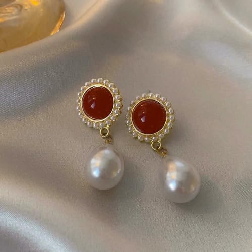 Pendientes de tuerca vintage JYDMS en rojo vino para realzar tu look diario con flores 6
