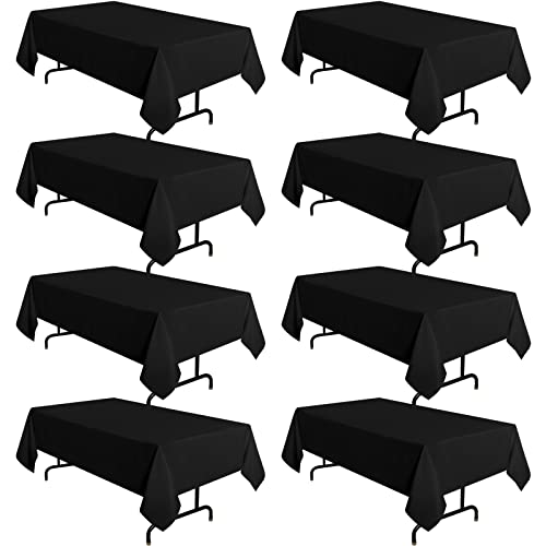 Image of sancua 8 Pack Black Tablecloth 60 x 102 Inch, Rectangle Table Cloth for 6 Feet Tables - Stain and Wrinkle Resistant Washable Polyester Table Cover for Dining Tables, Buffet Parties and Camping