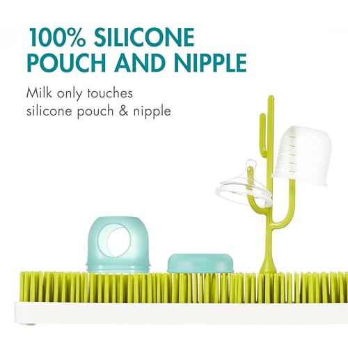 Image of Boon Nursh Bottles - Silicone Baby Bottles Help Ease Colic Symptoms - Formula and Breast Milk Only Touch Food-Grade Silicone - Slow Flow - Blue - 4 Ounce
