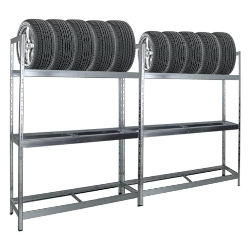 PROREGAL Mega Deal 2X Étagère à pneus Tiger XL | HxLxP 200x150x45cm | Charge Max. 300kg | Jusqu'à 36 pneus | Galvanisé | Porte-Pneu, Rack à pneus, rayonnage, Stockage, Rangement, Support, Atelier