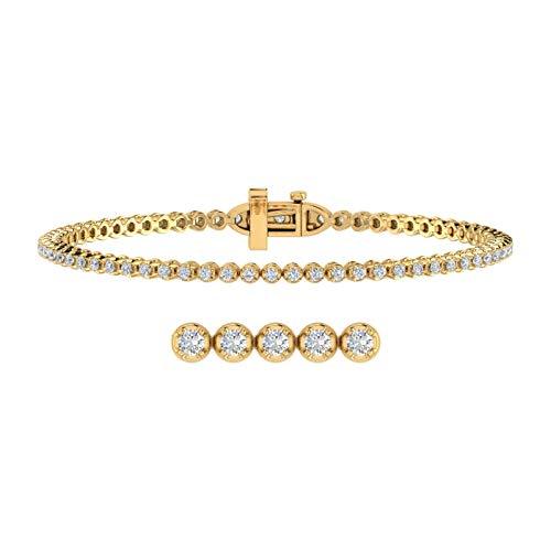 Image of 1 to 6 Carat Prong Set Round Cut Natural Diamond Tennis Bracelet for Women in 14K Gold (7 Inch) (I1-I2 Clarity)