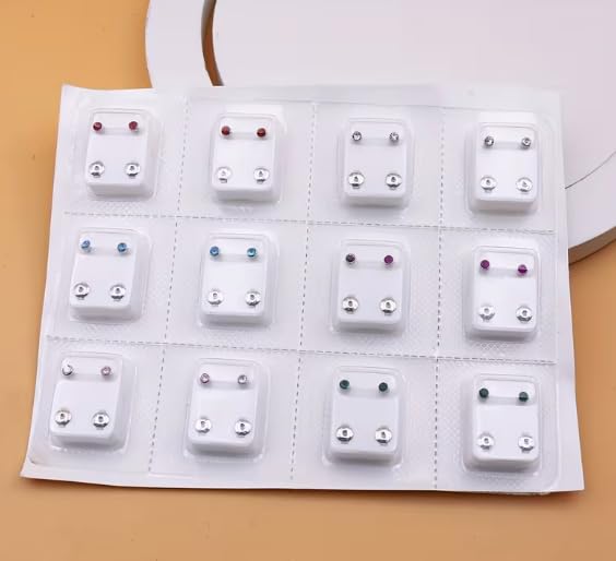 Image of Ear Studs for Ear Piercing Gun, Stainless Steel Studs Randomly Mixed Color 4Mm Rhinestone Stud Earrings Set Hypoallergenic Surgical Steel Baby Earrings (24 Pieces)