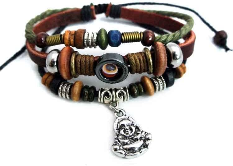 Bracciale Artigianale Unisex In Pelle E Canapa Con Perline - Agathe Creation - 2