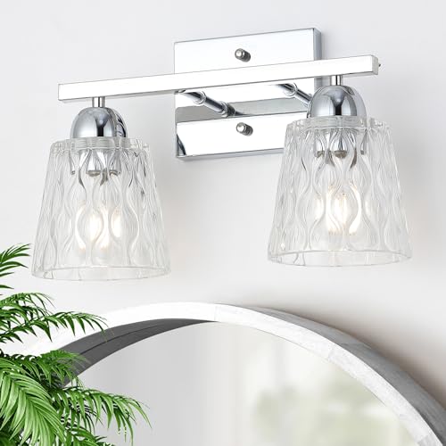 Mecgirn Stainless Steel Bathroom Vanity Light Over Mirror, 2 Light Polished Chrome Bathroom Light Fixtures with Textured Glass Shades, Modern Vanity Lighting Wall Mount by Mecgirn - Used condition - CA$44.87