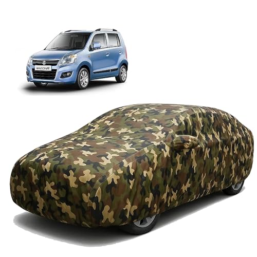 Image of Sulfar 100% Waterproof Car Body Cover Compatible with Mirror for Maruti Suzuki New Wagonr (2010 with Long Lasting Durable Material (Triple Stitched, Full Bottom Elastic, Camouflage Army)