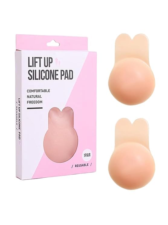 Silicone Breast Lift-Up Nipple Covers, Adhesive Rabbit Ear Design Pushup Pads, Adhesive Strapless Bras Backless Silicone Pasties,1 Pair-image-6