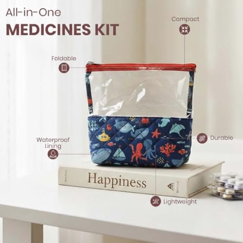Image of Medicine Kit Organizer | Multi-Purpose, Compact, Durable, Lightweight, Waterproof Kit Bag | Travel Friendly Pouch | Ideal for Stationary, Diaper, Medicines (Sea & Ocean Print)