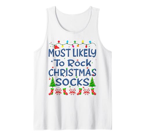 Christmas Most Likely To Rock Christmas Socks Familia Niños Camiseta sin Mangas