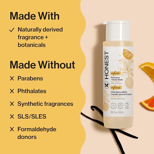 Image of The Honest Company 2-in-1 Cleansing Shampoo Body Wash Gentle for Baby Naturally Derived, Tear-free, Hypoallergenic, Citrus Vanilla Refresh, 18 fl oz