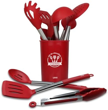 LUMAI Conjunto de 10 Utensílios de Cozinha em Silicone com Cabo d...