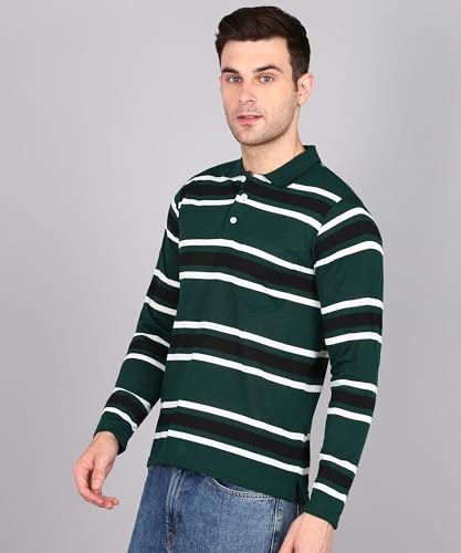 Image of INKKR Polo Neck Full Sleeve Striped Men's Tshirt