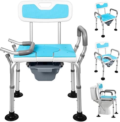 ARKANTOS 4-in-1 Shower Chair Medical Bedside Commode for Seniors, Portable Potty Chair with Back and Arms, Raised Toilet Seat with Handles, Adjustable Toilet Safety Frame Supports up to 300 LBS