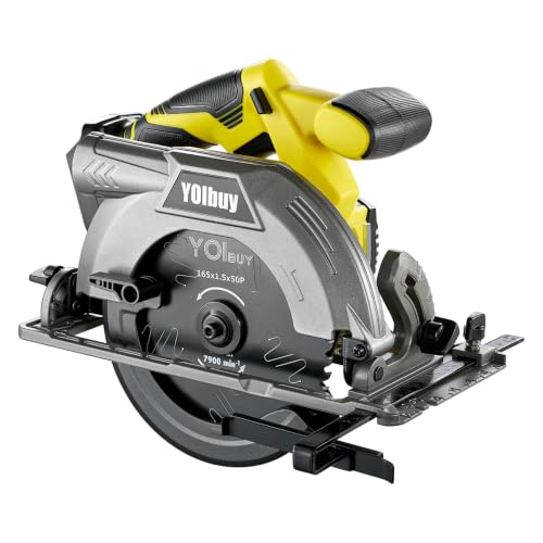 YOIbuy PRO 18V 充電式 165mm 丸のこ 高速ブラシレスモータ搭載 ブレーキ付き 高精度 アルミベース 平行度調整可能 集塵ノズルあり マキタ 互換 コードレス 丸ノコ 軽量 国内正規品 本体のみ(バッテリー・充電器別売り) YCSP-BL165-2 (黄色)