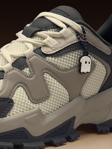 Image of The Souled Store Fumes NX: Sage Men and Boys Low Top Sneakers Green and Off White Streetwear Chunky Trainer Breathable Mesh Cushioned Midsole Durable Sole Lace Up Lightweight Padded Collar