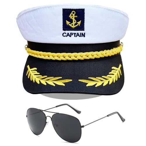 ZXTGBQ Ensemble de Costume Capitaine Marin, Kit de Déguisement Marinn, Chapeau Capitaine Bateau Adulte pour Homme Femme, Chapeau de Capitainee, Casquette de...
