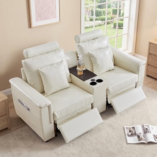 Image of RARZOE Modular Sectional Couch Power Recliner Module, Faux Leather Power Reclining Chair with Headrest, Modular Sectional Sofa Module for Living Room Home Theater,Beige