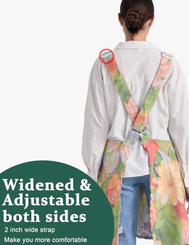 Image of Cozy Adjustable Cross Back Aprons for Women with Pockets Cotton Linen Cooking Kitchen Baking