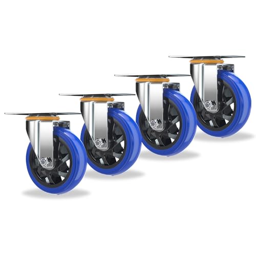 工業用キャスターホイール 4インチ 5インチ 4個セット、カート、家具、DIYスタンド用プレートキャスター 移動 静音 衝撃吸収 ポ