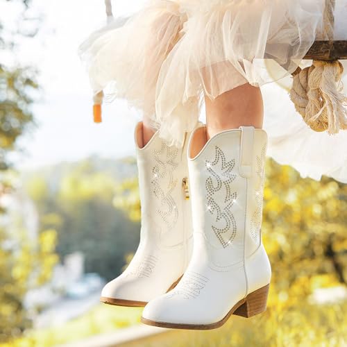 LAURMOSA Girls Cowgirl Boots White Sparkle Boots Girls Size 11 by LAURMOSA - Used condition - Image 2